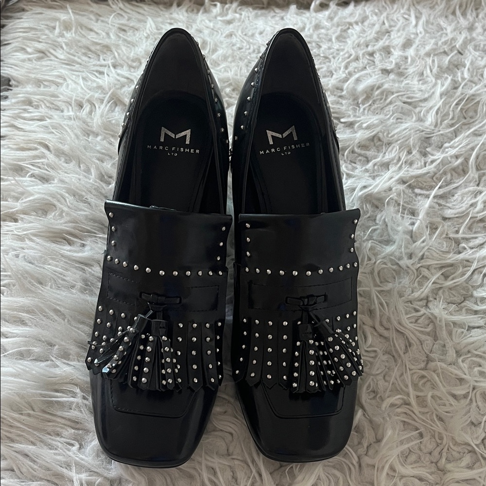Marc Fisher Studded Tassle Loafers 7.5 Black